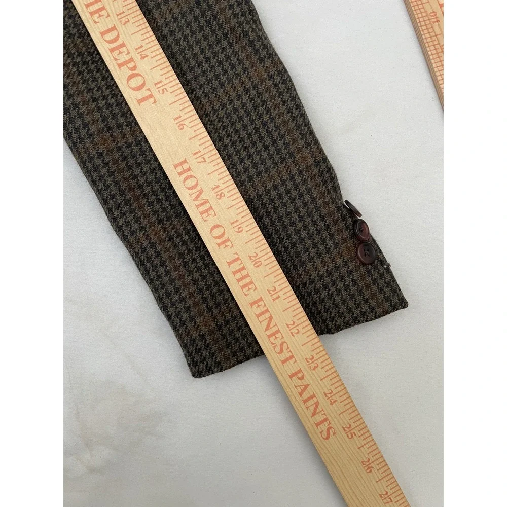 Vintage Polo University Club Houndstooth Pure Wool Men's Blazer 38L Brown Lined